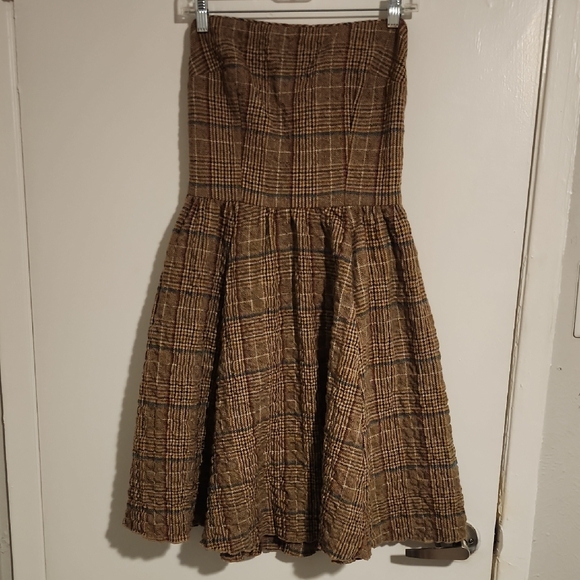 Corey Lynn Calter Dresses & Skirts - Corey Lynn Calter Strapless Brown Plaid Dress